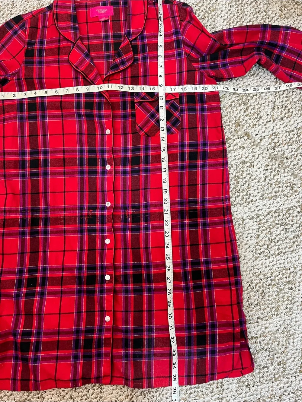 VICTORIA’S SECRET RED PLAID SLEEP SHIRT SZ MD AND OTR FUZZY SLIPPERS SZ 7-8
